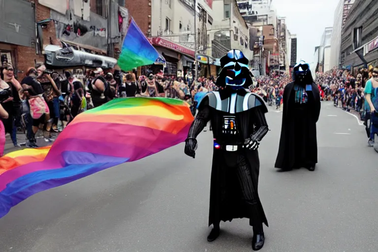 Prompt: darth vader in gay parade