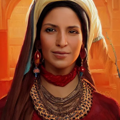 Prompt: portrait of a moroccan woman ( 3 5 ) from morocco in 2 0 2 1, an oil painting by ross tran and thomas kincade