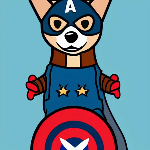 Prompt: cute corgi dressed as captain america, comic style vector art