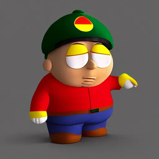 Image similar to eric cartman, low - poly 3 d model, rendered in octane, ambient occlusion