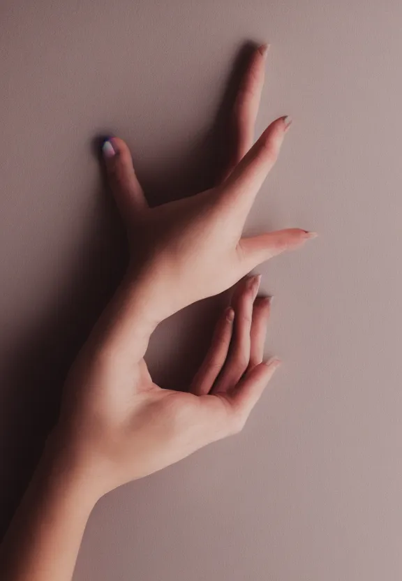 Image similar to photorealistic woman's hand with palm up, back of hand on the table, palm pattern visible, instagram photo, studio photo, 9 0 mm, f / 1. 4