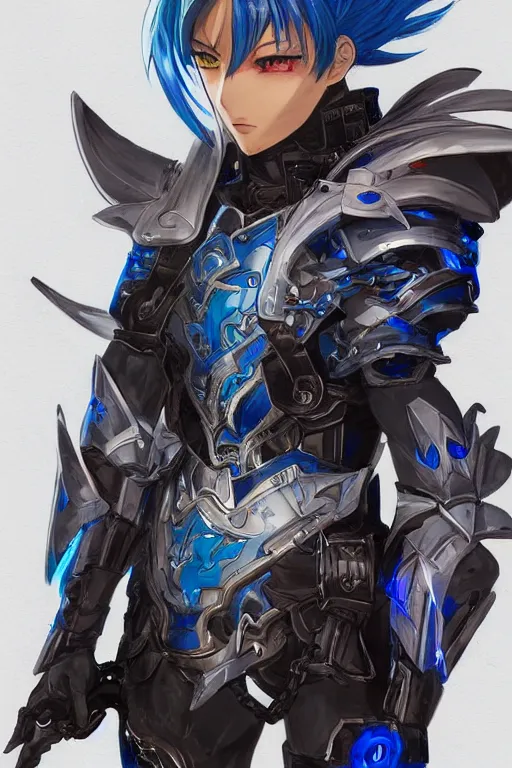 Image similar to concept art, anime portrait of a ninja cyborg warrior wearing an intricate azure wolf themed armor by Masamune Shirow, Stanley Artgerm Lau, WLOP, Rossdraws, James Jean, Andrei Riabovitchev, Marc Simonetti, and Sakimichan, trending on artstation