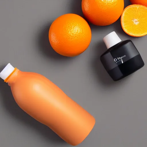 Prompt: suncream with orange, curvy bottle for sensitive skin