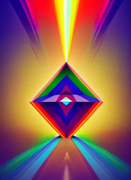 Prompt: sacred geometric diamond rainbow highlights, vray, sun flare, symmetrical and intricate, highly detailed, digital painting, artstation, cgsociety, concept art, smooth, sharp focus, illustration, filmic, cinematic, poster art, concept art, technicolor, ray tracing ambient occlusion