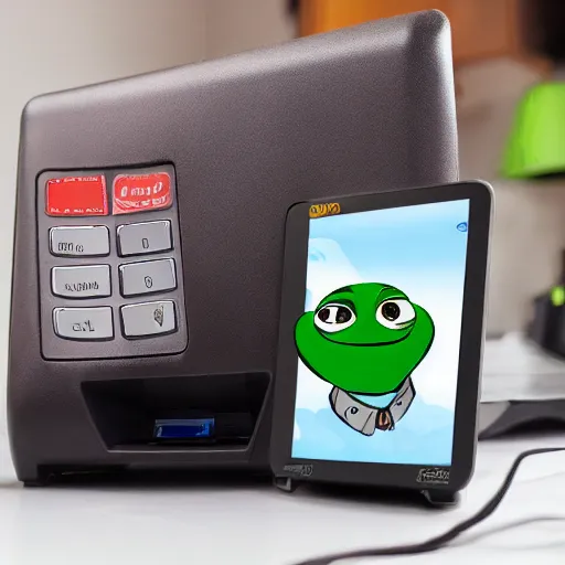 Image similar to pepe holding working money printer