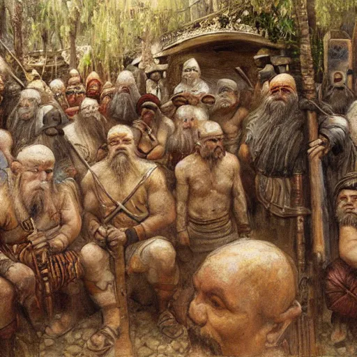 Image similar to sumerian underground city ancient dwarves, drawn by viktor vasnetsov, cities of mesopotamia, oil painting, harsh fairy tale, soft style, hyperrealism, beautiful, high resolution, trending on artstation, 8 k, 4 k,