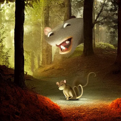 Prompt: maus in forest, , rivuletpaper art, top cinematic lighting , cinematic mood, very detailed, 8k, high resolution