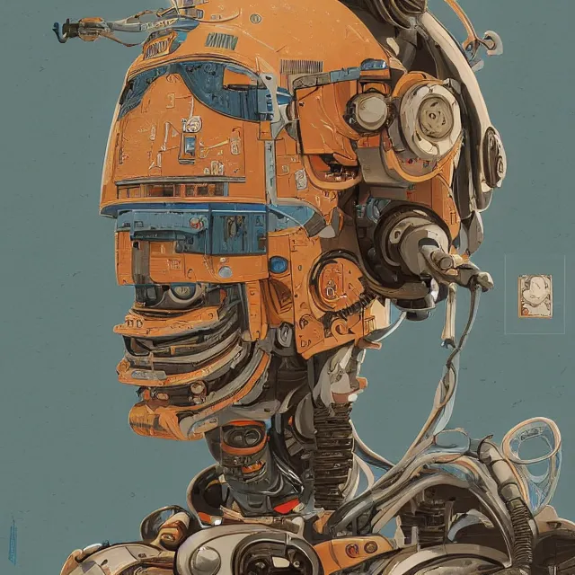 Prompt: robot artist painting a self - portrait on a canvas. intricate, highly detailed, digital matte painting, in the style of alexandros pyromallis, and in the style of sachin teng, and in the style of hans thoma, and in the style of siegfried reinhardt. irony, recursion, inspiration.