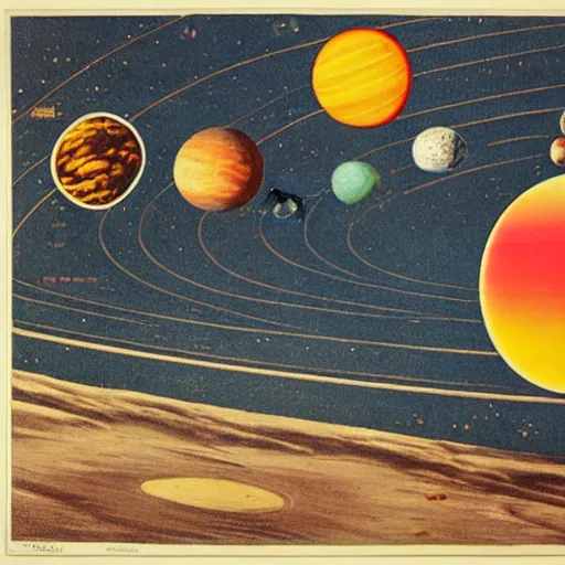 Image similar to dadaist artwork depicting the solar system