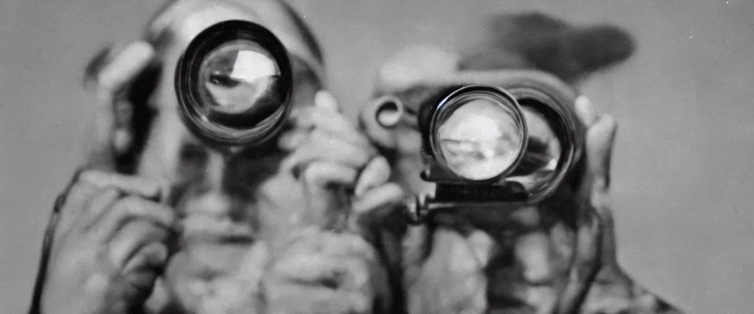 Image similar to detailed sharp portrait photograph in the style of popular science circa 1 9 5 5 of a single sailor in close up looking directly at lens through binoculars