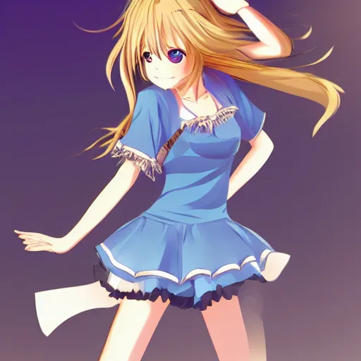 Image similar to anime girl blue eyes golden hair full body