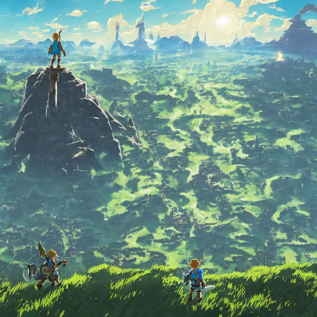 Prompt: The Legend of Zelda: Breath of the Wild,lanscape,concept art