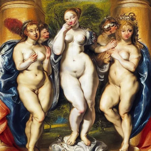 Prompt: fiona from shrek as the three graces by peter paul rubens