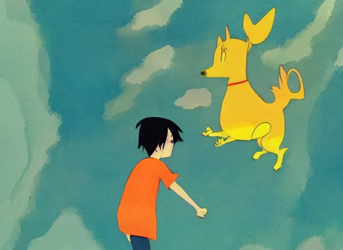 Image similar to stunning clarity experimental studies of the protagonist's best friend by masaaki yuasa, pleasing palette watercolor and mixed media shape design