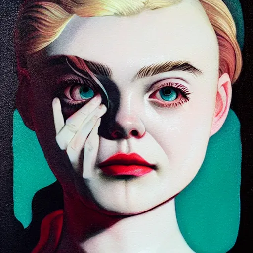 Image similar to Elle Fanning as Johnny Silverhand picture by Sachin Teng, asymmetrical, dark vibes, Realistic Painting , Organic painting, Matte Painting, geometric shapes, hard edges, graffiti, street art:2 by Sachin Teng:4