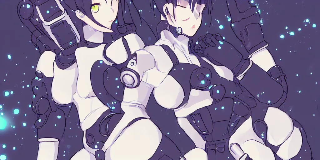 Image similar to cute thicc cyberpunk robotic maid, by makoto shinkai, top of pixiv