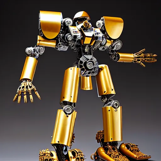 Prompt: mecha carved obsidian mechanical exoskeleton wearing hardsurface armour, inlaid with ivory and gold accents, rococo, by spider zero, frank gehry, jeff koons, bandai box art, in the style of john berkey, norman rockwell, ivan shishkin