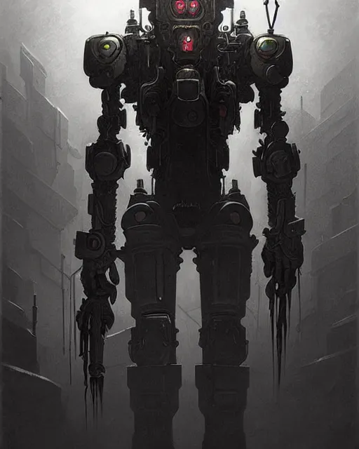 Image similar to bastion from overwatch, evil sinister robot, character portrait, portrait, close up, concept art, intricate details, highly detailed, horror poster, horror, vintage horror art, realistic, terrifying, in the style of michael whelan, beksinski, and gustave dore