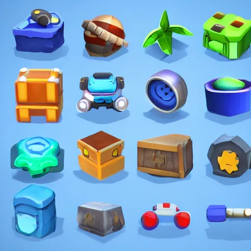 Image similar to cubby 3 d icons for mobile game, stylized, blue scheme,