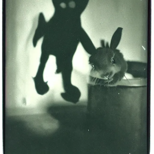 Image similar to Haunted terrifying humanoid rabbit captured on grainy polaroid