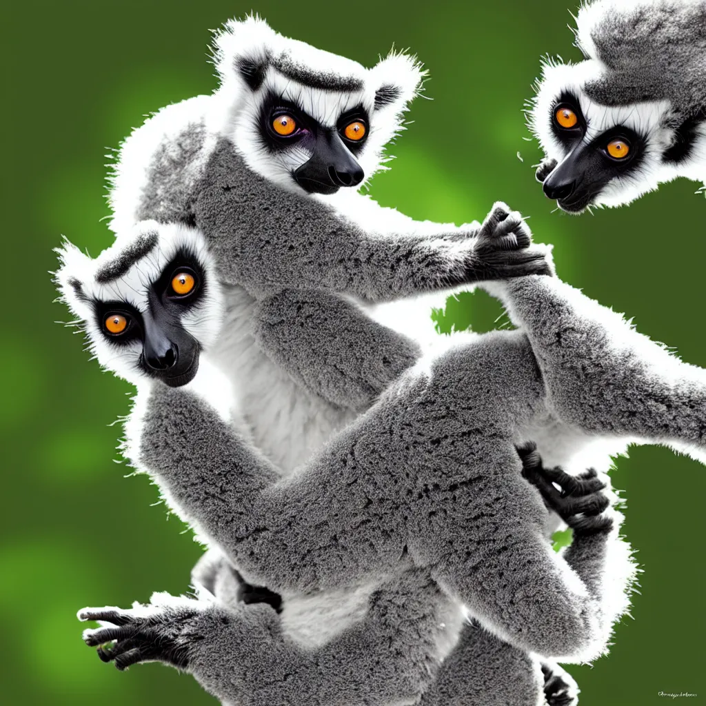 Image similar to a lemur doing an inspiring yoga pose, breathtaking digital art