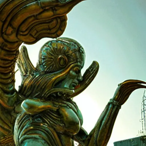 Image similar to alien god statue in orbit around neptune