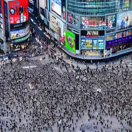 Prompt: a highly detailed image of the shibuya crossing, but replace all the people with cats