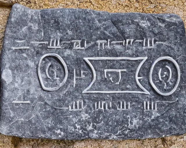 Image similar to photograph of a programming language carved into a stone tablet