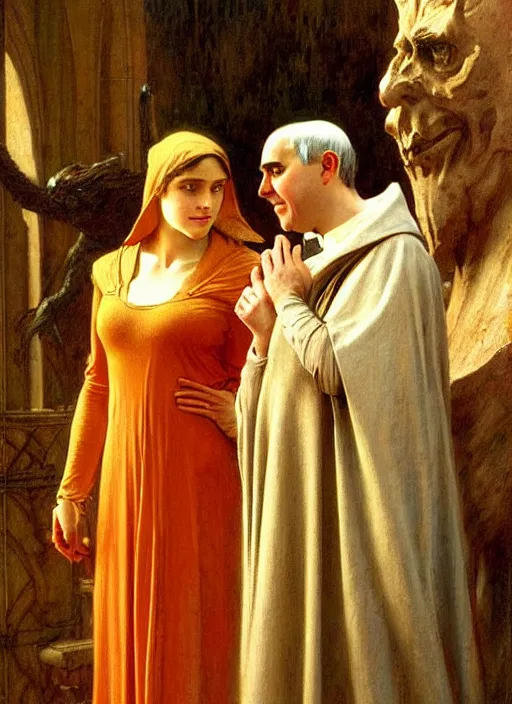 Prompt: dante and beatrice speak to the teachers of wisdom thomas aquinas from dante's divine comedy. highly detailed painting by gaston bussiere, craig mullins, j. c. leyendecker 8 k