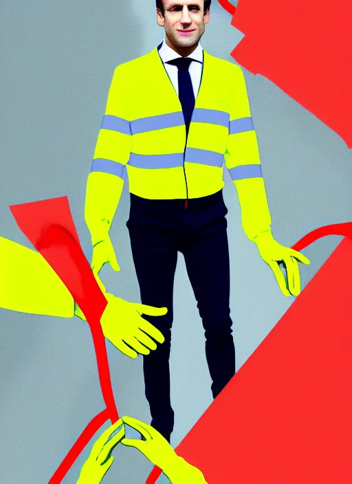 Image similar to emmanuel macron wearing hivis and rubber gloves, digital art