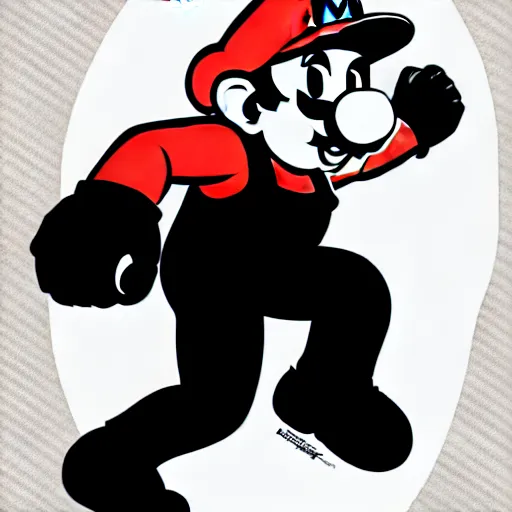 Image similar to mario stomping on a goomba, line art black and white, art by artgerm and greg rutkowski and alphonse mucha