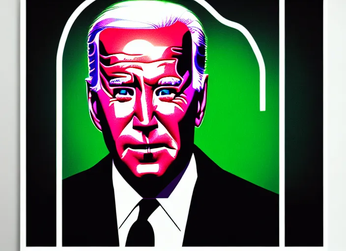 Image similar to Portrait of Joe Biden, colorful,modern art deco, Mads Berg, Karolis Strautniekas, stippled light, editorial illustration, detailed, matte print