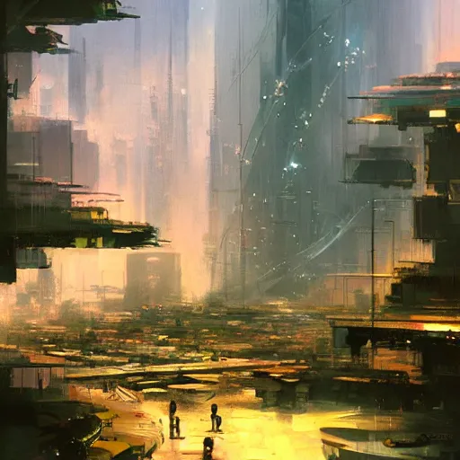 Prompt: a utopian city scape, beautiful, futuristic, lush, craig mullins