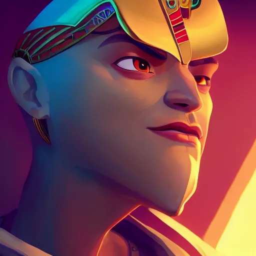 Prompt: Portrait of Horus, egyptian god, mattepainting concept Blizzard pixar maya engine on stylized background splash comics global illumination lighting artstation lois van baarle, ilya kuvshinov, rossdraws