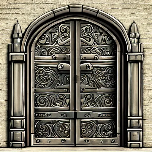 Image similar to iron arc gate door texture, cartoon art style, matte painting, 2 d texture