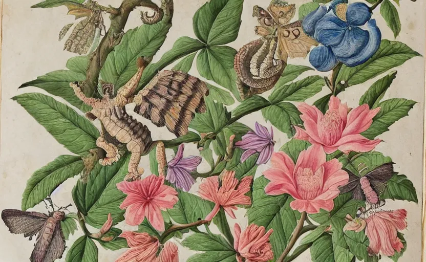 Prompt: painting in the style of maria sibylla merian