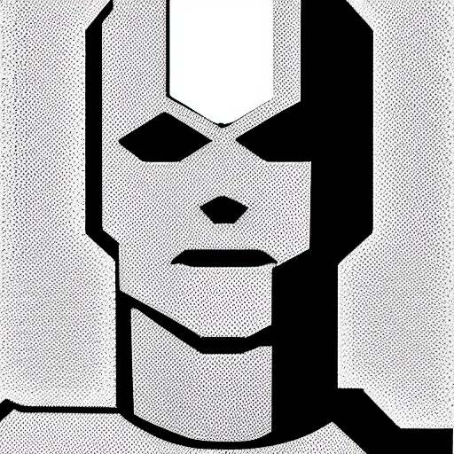 Image similar to an artificial robot made in the shape of a man, human steel face, halftone effect