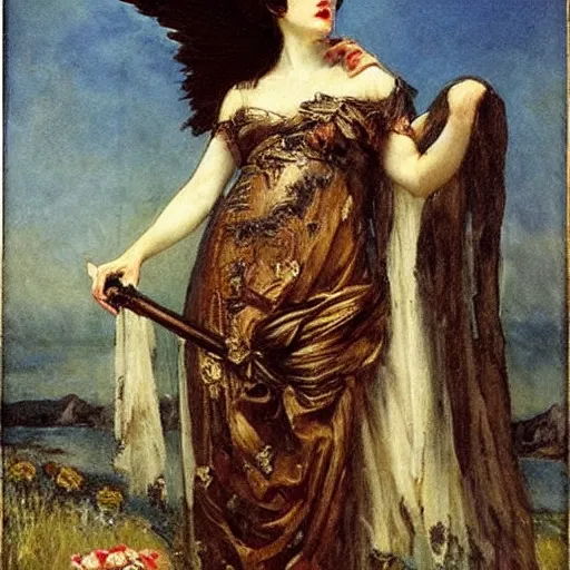Prompt: persephone as goddess of death alfred stevens