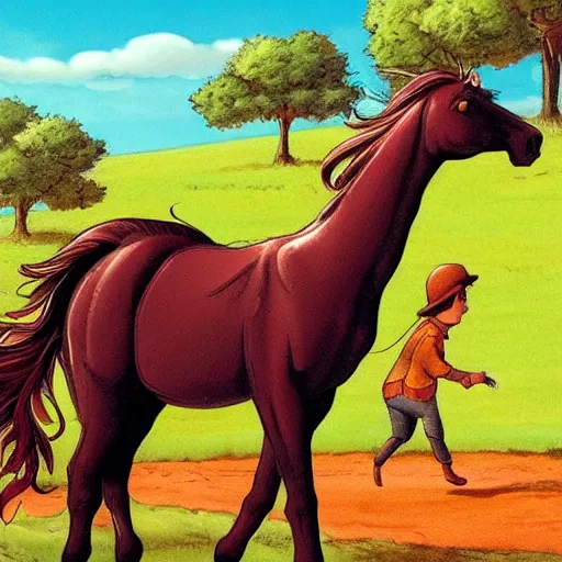 Image similar to a horse walking slowly. the scene is detailed and beautiful, and combines the style of michael foreman, gyo fujikawa, and jane clarke.