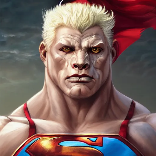 Image similar to a esthetic portrait commission of a muscular antrho albino tiger wearing the superman outfit,hyperdetailed face,character design by charlie bowater,ross tran,artgerm,makoto shibkai,photorealistic,western comic book art,film poster,deviantart,artstation