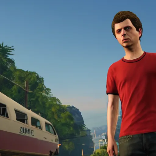 Image similar to michael cera in grand theft auto 5, ultra hd screenshot