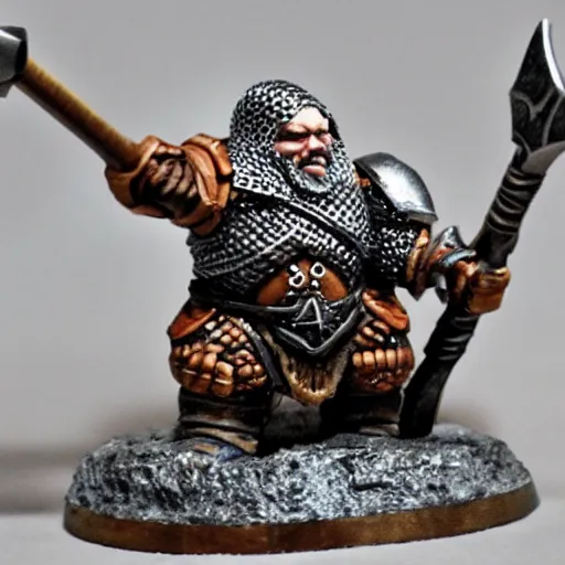 Prompt: dwarf fighter wearing chainmail armor holding a large warhammer