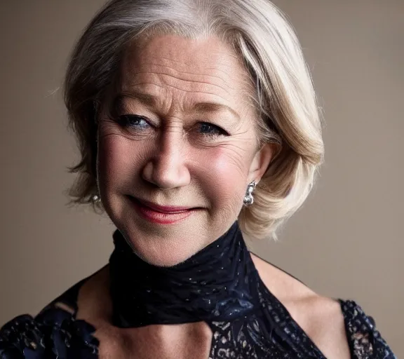 Image similar to a studio photograph of Helen Mirren; f/1.4; 90mm