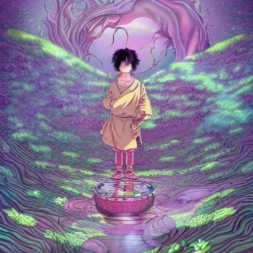 Prompt: surreal mystic fairytale digital painting masterpiece, haunting beautiful brush strokes, painted by Moebius and Hayao Miyazaki and Akira Toriyama