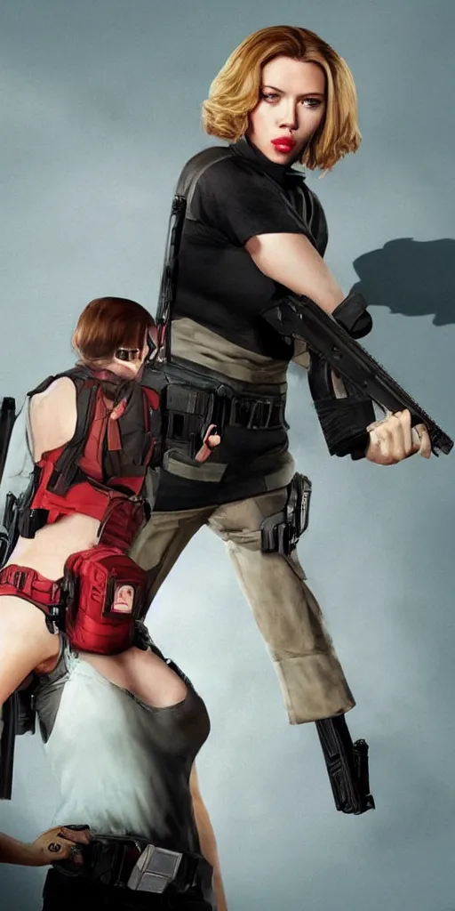 Prompt: Scarlet Johansson posing with a pistol drawn to the viewer as a GTA V character