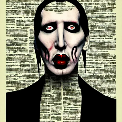 Image similar to graphic illustration, creative design, marilyn manson, biopunk, francis bacon, highly detailed, hunter s thompson