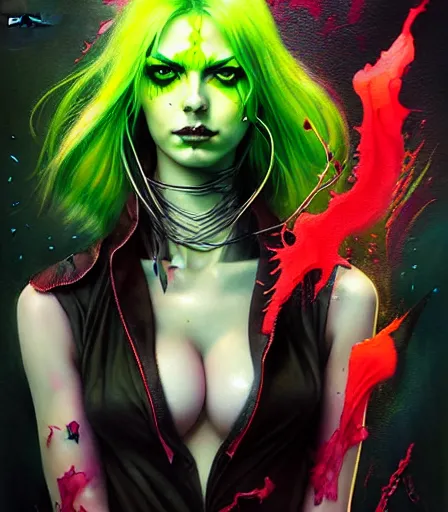 Image similar to a Demon Slayer portrait of Upper Six rank Daki , tall, pale-skinned, and slender woman with lime green eyes and long eyelashes by Stanely Artgerm,Tom Bagshaw,arthur adams,Carne Griffiths,trending on DeviantArt,street art,face enhance,chillwave,maximalist,full of color,glittering