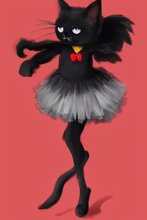 Image similar to Black cat wearing a tutu, funny, trending on artstation