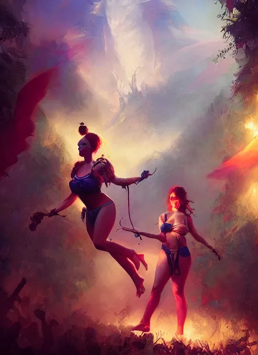 Image similar to hyper realistic photography of festival warrior curvy partygirl saturated colors, cinematic, vallejo, frazetta, greg rutkowski, royo, rowena morrill, juan gimenez