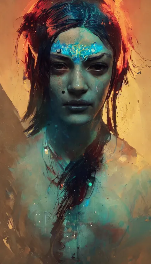 Image similar to altered carbon, detailed portrait young gangster girl, ( ( neon tattoes ) ), styled hair, decorated traditional ornaments by carl spitzweg, ismail inceoglu, vdragan bibin, hans thoma, greg rutkowski, alexandros pyromallis, perfect face, fine details, realistic shaded